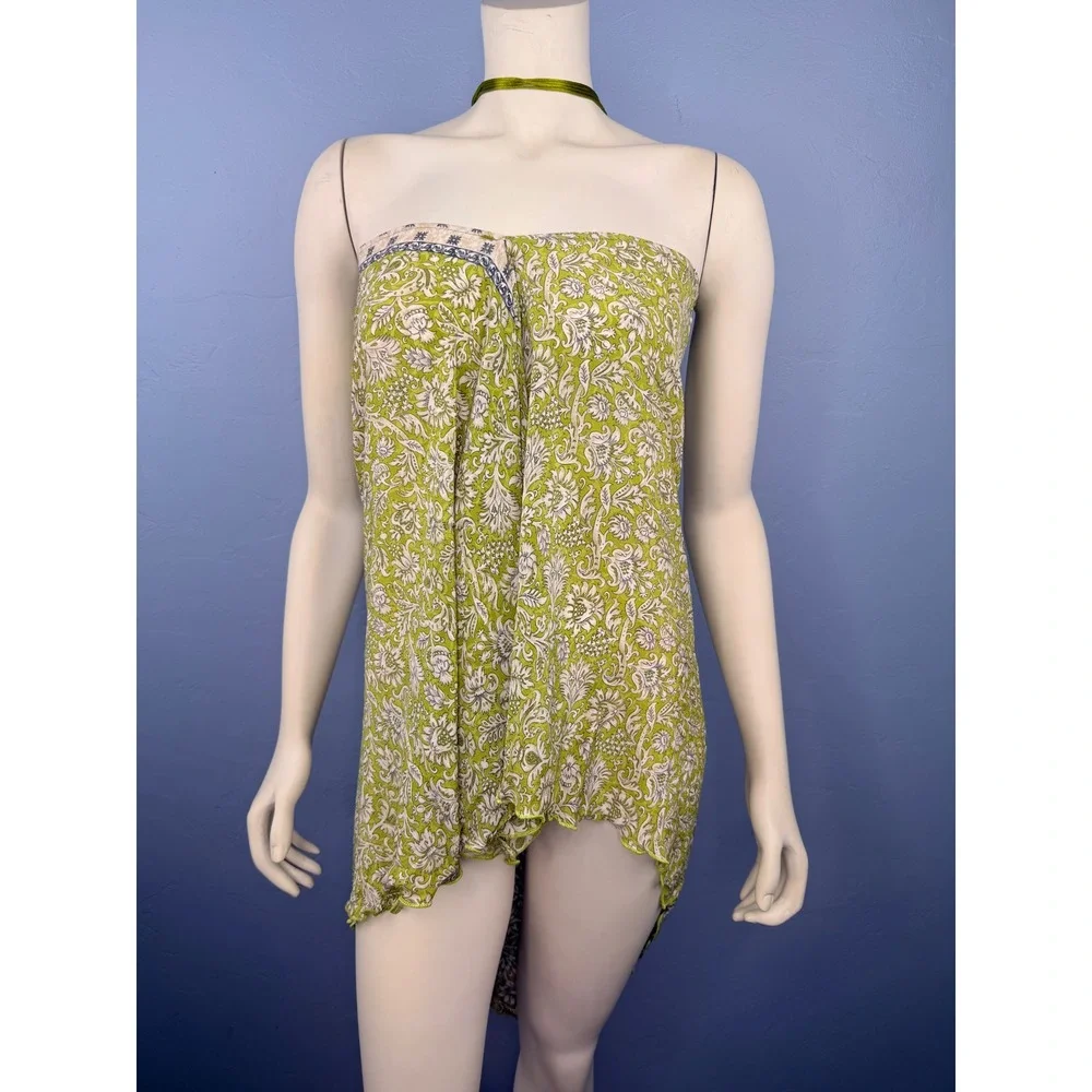 Vacation Convertible Sarong Dress Women OS Green Floral Paisley Halter Mini NEW - Picture 6 of 9